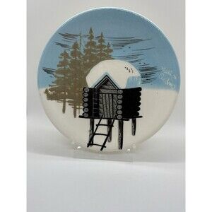 Vintage Matthew Adams Pottery Alaska Series Cabin Pines Plate 7 1/2” Signed